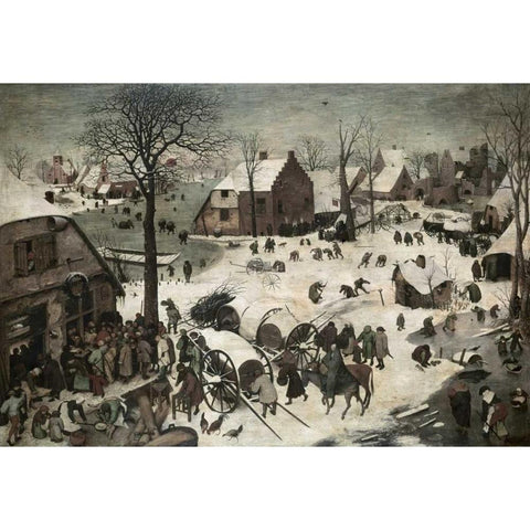 Census at Bethlehem White Modern Wood Framed Art Print by Bruegel, Pieter the Elder