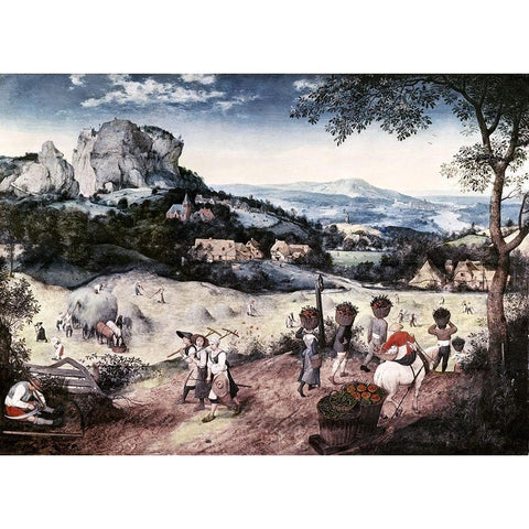 Haymaking White Modern Wood Framed Art Print by Bruegel the Elder, Pieter