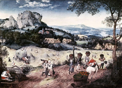 Haymaking White Modern Wood Framed Art Print with Double Matting by Bruegel the Elder, Pieter