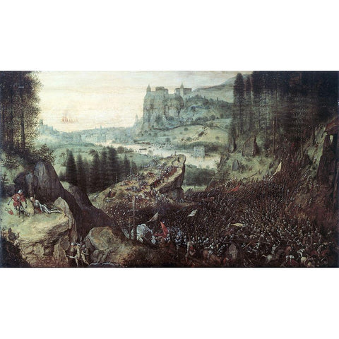 Suicide of Saul Gold Ornate Wood Framed Art Print with Double Matting by Bruegel the Elder, Pieter