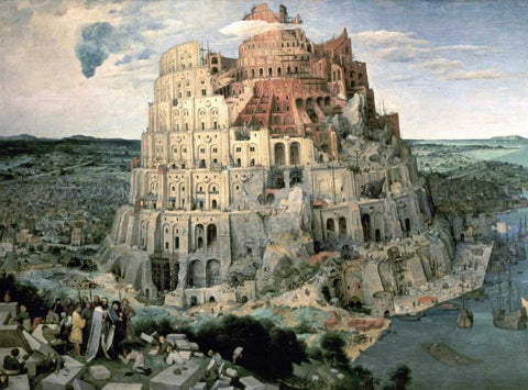 Tower of Babel Black Ornate Wood Framed Art Print with Double Matting by Bruegel, Pieter the Elder