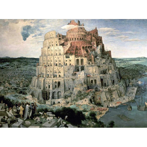 Tower of Babel Gold Ornate Wood Framed Art Print with Double Matting by Bruegel, Pieter the Elder