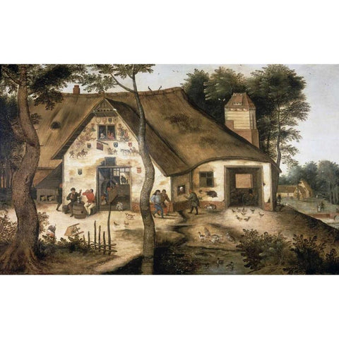 Auberge Saint-Michel Black Modern Wood Framed Art Print by Bruegel, Pieter the Younger