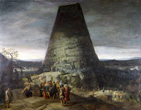 Tower of Babel White Modern Wood Framed Art Print with Double Matting by Bruegel the Younger, Pieter