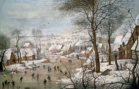 Winter Landscape #1 White Modern Wood Framed Art Print with Double Matting by Bruegel the Younger, Pieter