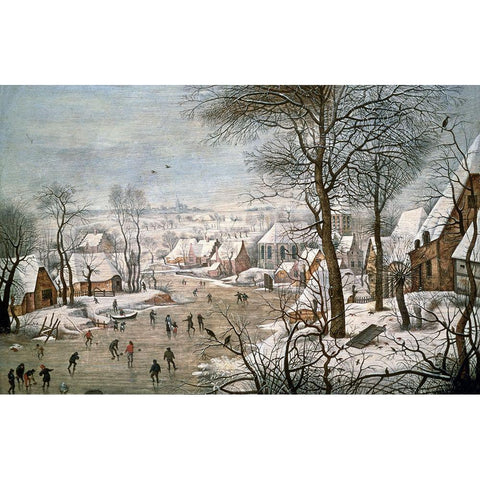 Winter Landscape #1 Black Modern Wood Framed Art Print with Double Matting by Bruegel the Younger, Pieter