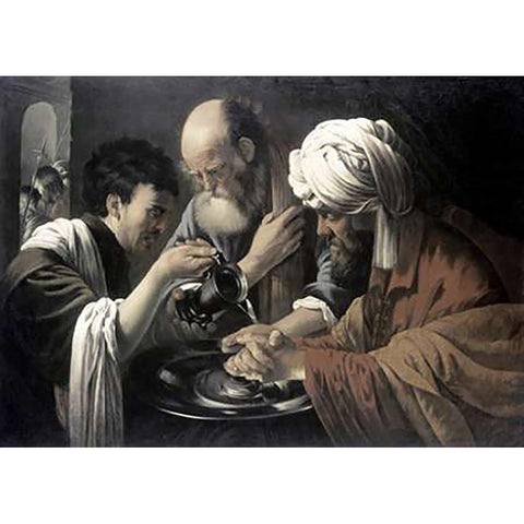 Pilate Washing His Hands White Modern Wood Framed Art Print by Ter Brugghen, Hendrick