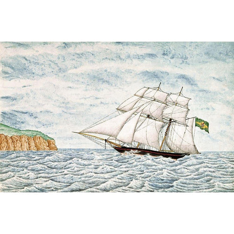 Slave Schooner Saphria Off N. Point, St. Helena Gold Ornate Wood Framed Art Print with Double Matting by Buck, William