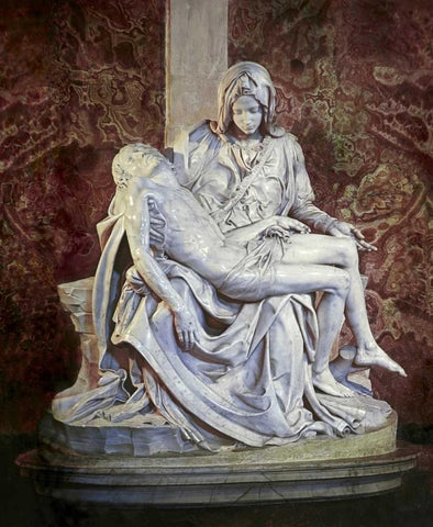 Pieta White Modern Wood Framed Art Print with Double Matting by Michelangelo