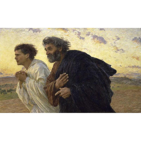Disciples Peter and John Rushing To The Sepulcherthe Morning of The Resurrection Black Modern Wood Framed Art Print with Double Matting by Burnand, Eugene