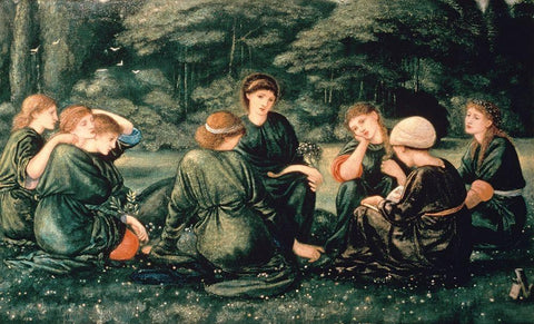 Green Summer Black Ornate Wood Framed Art Print with Double Matting by Burne-Jones, Sir Edward