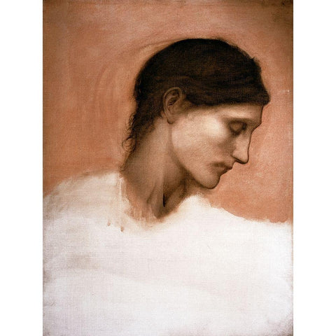 Study of a Girls Head White Modern Wood Framed Art Print by Burne-Jones, Sir Edward