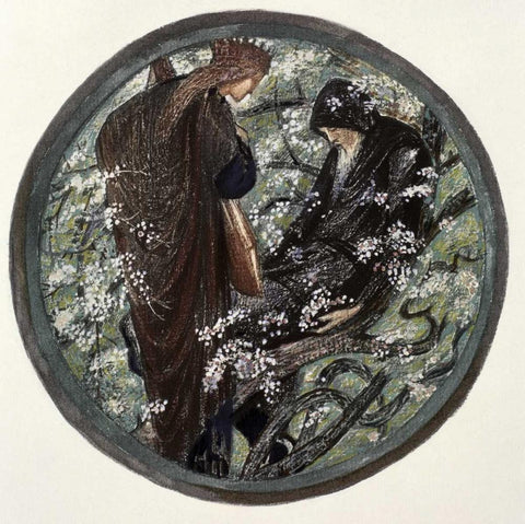 Witches Tree. Nimue Beguiling Merlin With Enchantment White Modern Wood Framed Art Print with Double Matting by Burne-Jones, Sir Edward