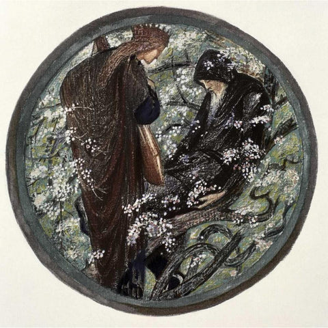 Witches Tree. Nimue Beguiling Merlin With Enchantment White Modern Wood Framed Art Print by Burne-Jones, Sir Edward