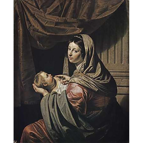 Madonna and Child Black Modern Wood Framed Art Print with Double Matting by Van Bylert, Jan