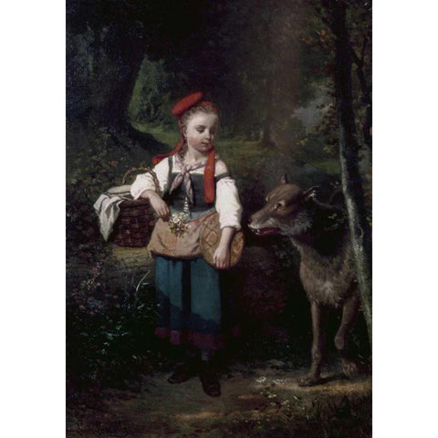 Little Red Riding Hood Black Modern Wood Framed Art Print with Double Matting by Cabaillot-Lassalle, Louis-Simon