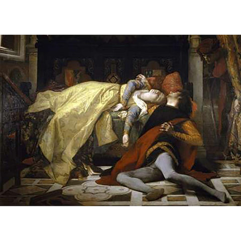 Death of Francesca De Rimini and Paolo Malatesta Black Modern Wood Framed Art Print with Double Matting by Cabanel, Alexandre