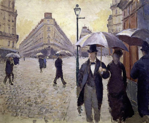 Paris Street--Rainy Weather - Study Black Ornate Wood Framed Art Print with Double Matting by Caillebotte, Gustave