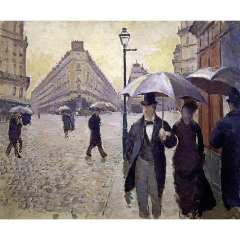 Paris Street--Rainy Weather - Study Black Modern Wood Framed Art Print with Double Matting by Caillebotte, Gustave