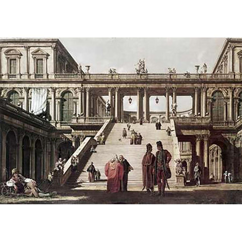 Castle Yard Black Modern Wood Framed Art Print with Double Matting by Canaletto