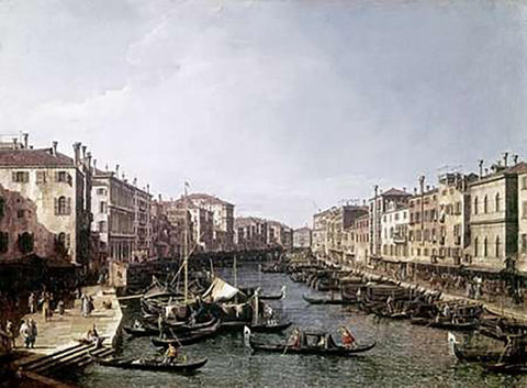 Grand Canal, Venice Black Ornate Wood Framed Art Print with Double Matting by Canaletto