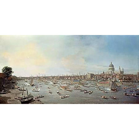 London and The Thames Gold Ornate Wood Framed Art Print with Double Matting by Canaletto