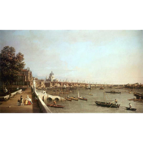 London From Somerset House Gold Ornate Wood Framed Art Print with Double Matting by Canaletto