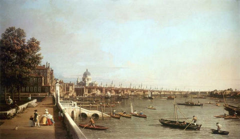 London From Somerset House Black Ornate Wood Framed Art Print with Double Matting by Canaletto