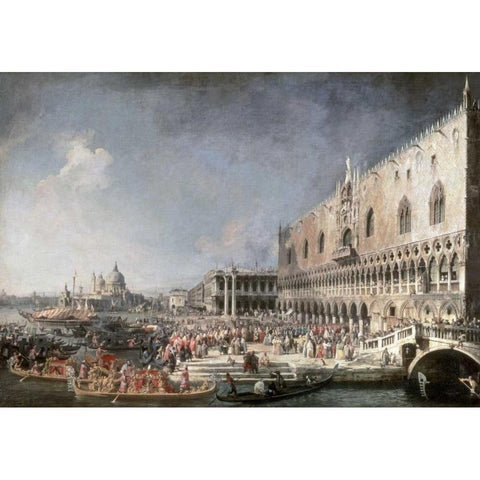 Reception of French Ambassador In Venice Black Modern Wood Framed Art Print with Double Matting by Canaletto