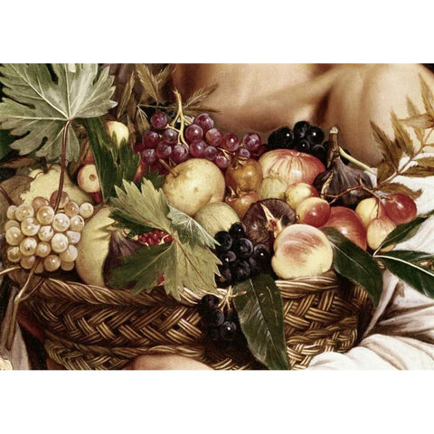 Boy With Basket of Fruit - Detail Gold Ornate Wood Framed Art Print with Double Matting by Caravaggio