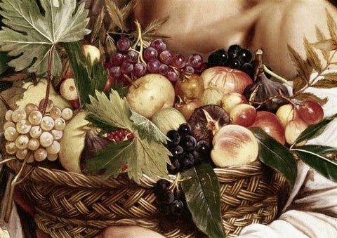 Boy With Basket of Fruit - Detail Black Ornate Wood Framed Art Print with Double Matting by Caravaggio