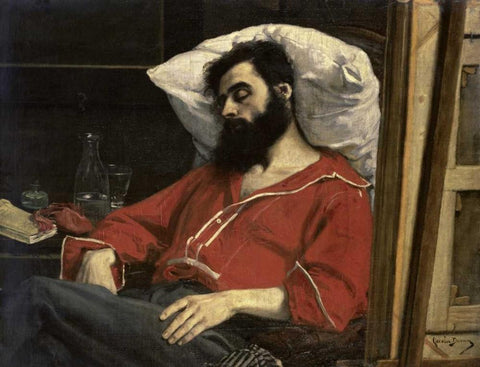 Convalescent Black Ornate Wood Framed Art Print with Double Matting by Carolus-Duran, Emile Auguste