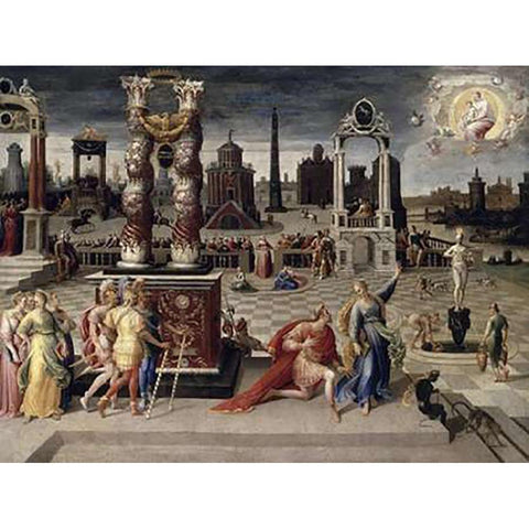 Augustus and The Tiburtine Sibyl Gold Ornate Wood Framed Art Print with Double Matting by Caron, Antoine