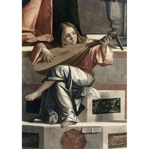 Child With a Lute Black Modern Wood Framed Art Print with Double Matting by Carpaccio, Vittore