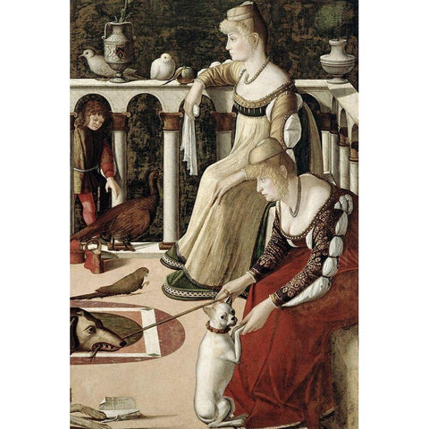 Two Venetian Ladies - The Courtesans Black Modern Wood Framed Art Print with Double Matting by Carpaccio, Vittore