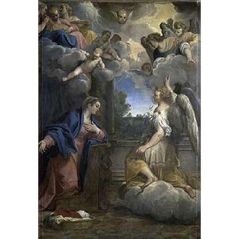 Annunciation Black Modern Wood Framed Art Print with Double Matting by Carracci, Agostino