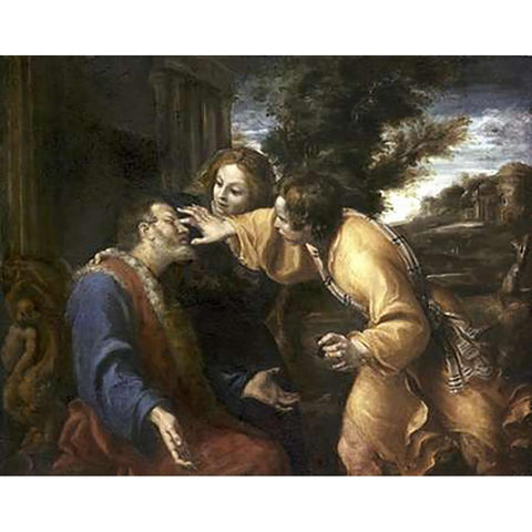 Tobias Heals His Blind Father Black Modern Wood Framed Art Print with Double Matting by Carracci, Annibale