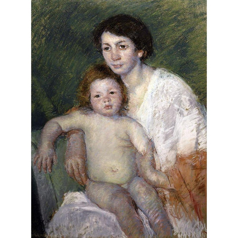 After the Babys Bath White Modern Wood Framed Art Print by Cassatt, Mary