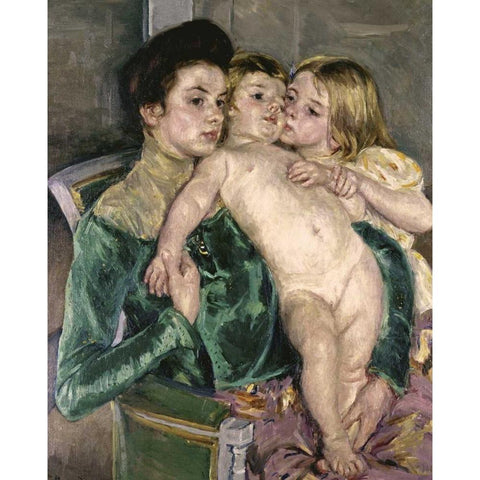 Childs Caress White Modern Wood Framed Art Print by Cassatt, Mary