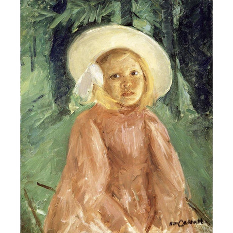 Little Girl in a Currant Colored Dress White Modern Wood Framed Art Print by Cassatt, Mary