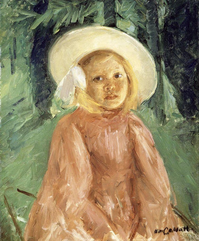 Little Girl in a Currant Colored Dress Black Ornate Wood Framed Art Print with Double Matting by Cassatt, Mary