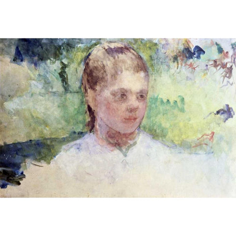 Little Girls Head - Green Background Black Modern Wood Framed Art Print by Cassatt, Mary