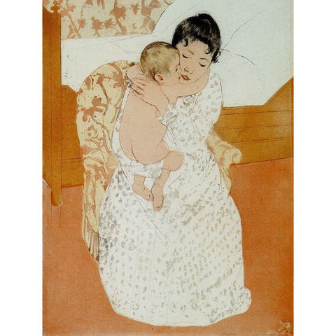 Maternal Caress Gold Ornate Wood Framed Art Print with Double Matting by Cassatt, Mary