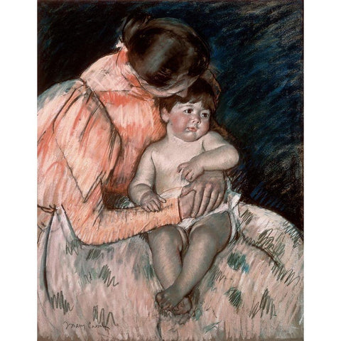 Mother and Child Gold Ornate Wood Framed Art Print with Double Matting by Cassatt, Mary