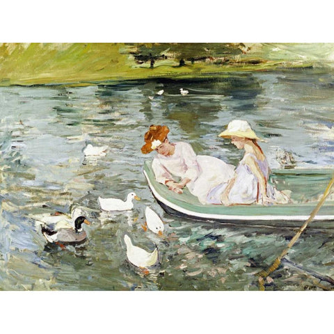 Summertime Black Modern Wood Framed Art Print with Double Matting by Cassatt, Mary