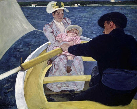 The Boating Party White Modern Wood Framed Art Print with Double Matting by Cassatt, Mary