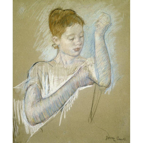 The Long Gloves White Modern Wood Framed Art Print by Cassatt, Mary