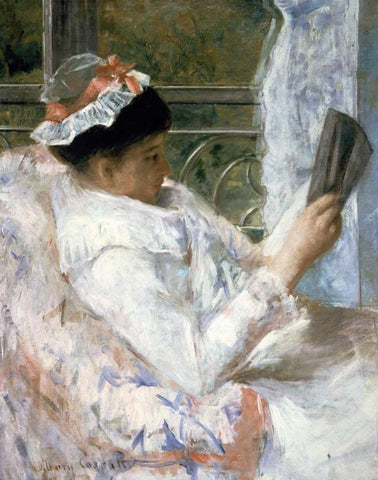 The Reader White Modern Wood Framed Art Print with Double Matting by Cassatt, Mary