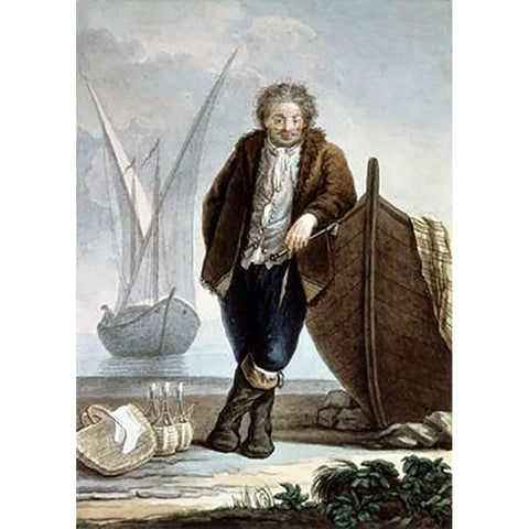 Sailor Leaning Against Boat Hullfrom Black Modern Wood Framed Art Print with Double Matting by Castelli, Costanzo