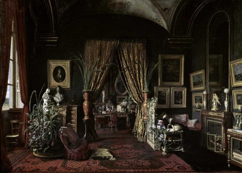 Empress Eugenie In The Salon at Tuileries Black Ornate Wood Framed Art Print with Double Matting by Castiglione, Giuseppe